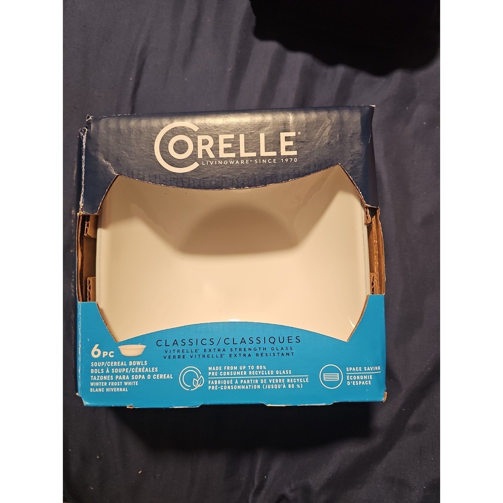 Corelle Winter Frost White Square 4 Pc Cereal-Soup Bowls 7.5"‎